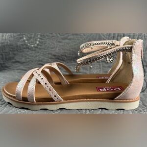 POP Girls Allium Pink Shimmer Ankle Strap Footbed Sandals NWT Various Sizes
